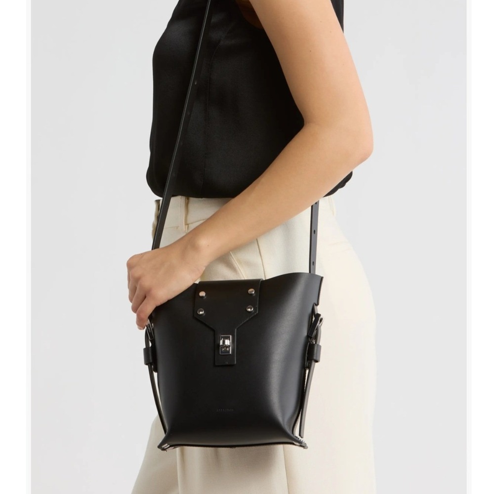 New AllSaints Miro Black Leather Crossbody Shoulder Bucket With Dust Bag-  NWT